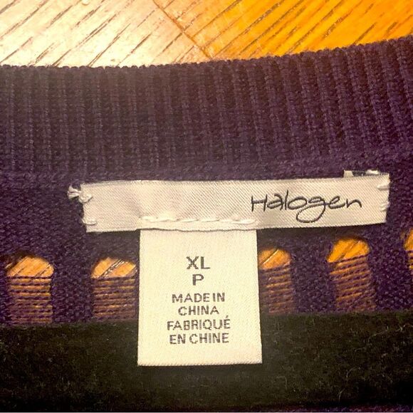 HALOGEN KNIT TOP WOMEN XLP NAVY BLUE ROUND NECKLINE SHEER LOOSE KNIT. - Picture 6 of 7